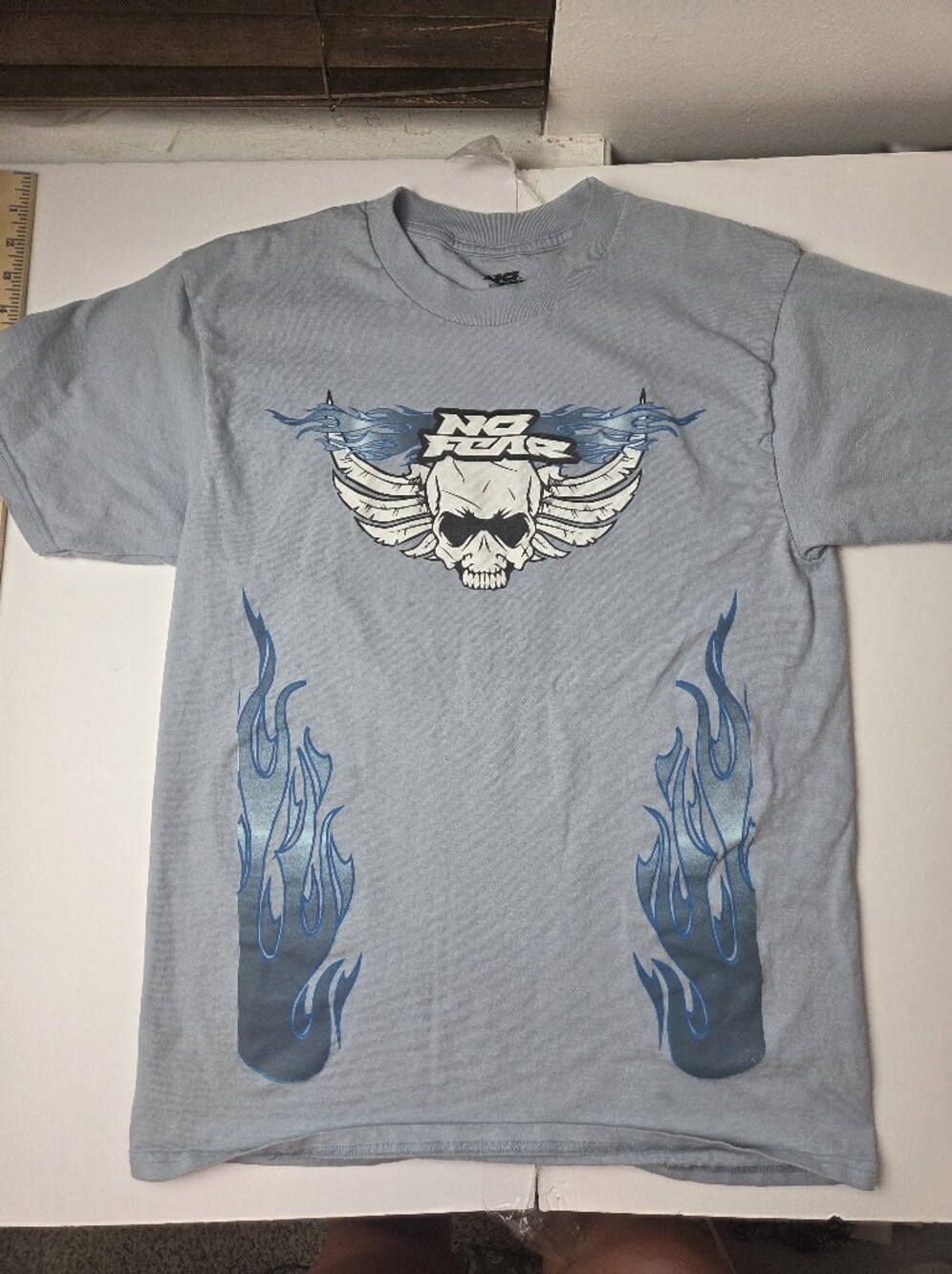 No Fear Light Blue Skull & Flame Short Sleeve Tee